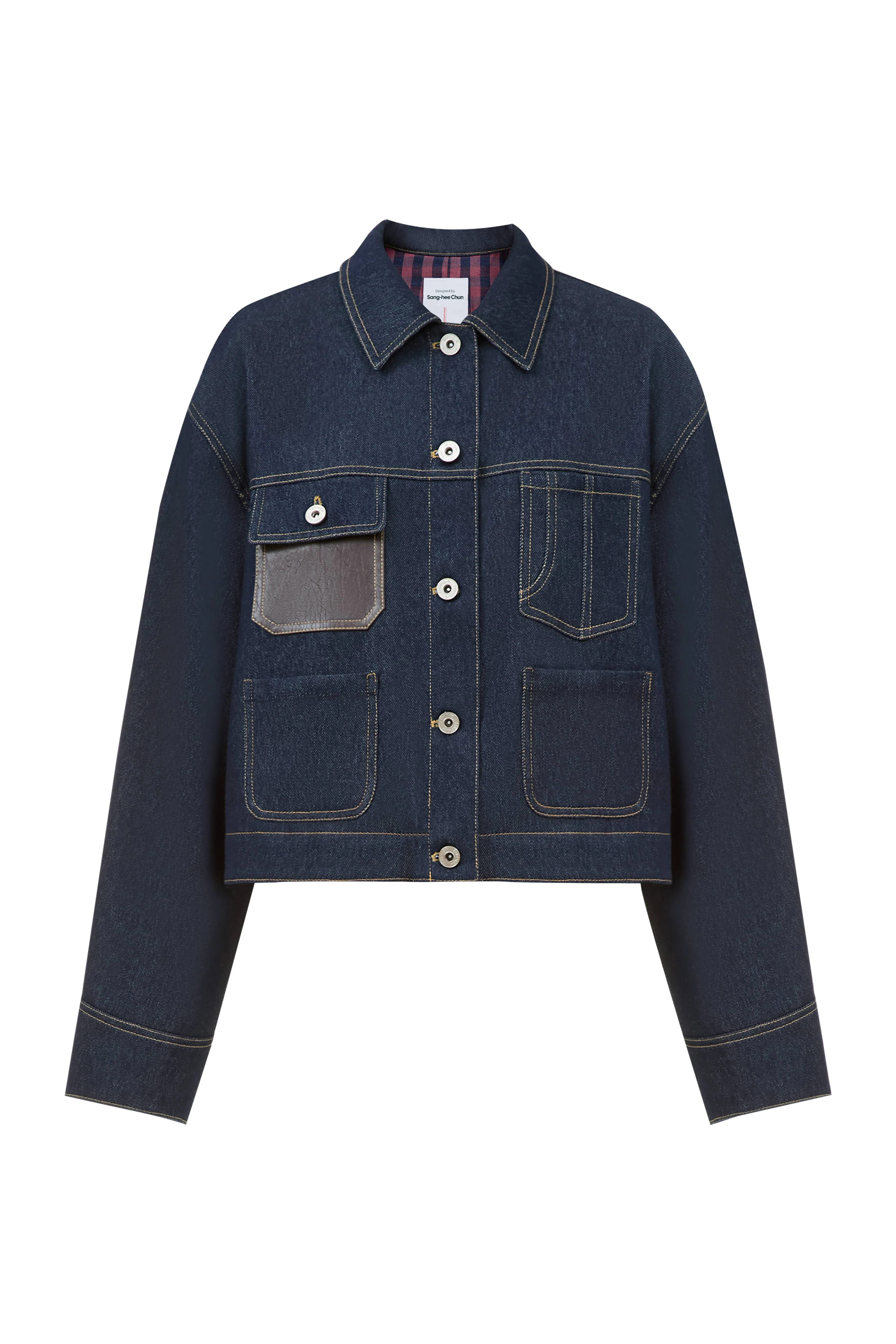 Maya Leather Patchwork Jacket in Raw Tencel Denim - Image 9