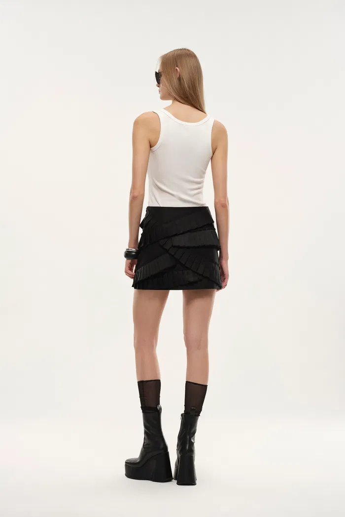 Maze Asymmetric Pleat Skirt in Lightweight Blend - Image 3