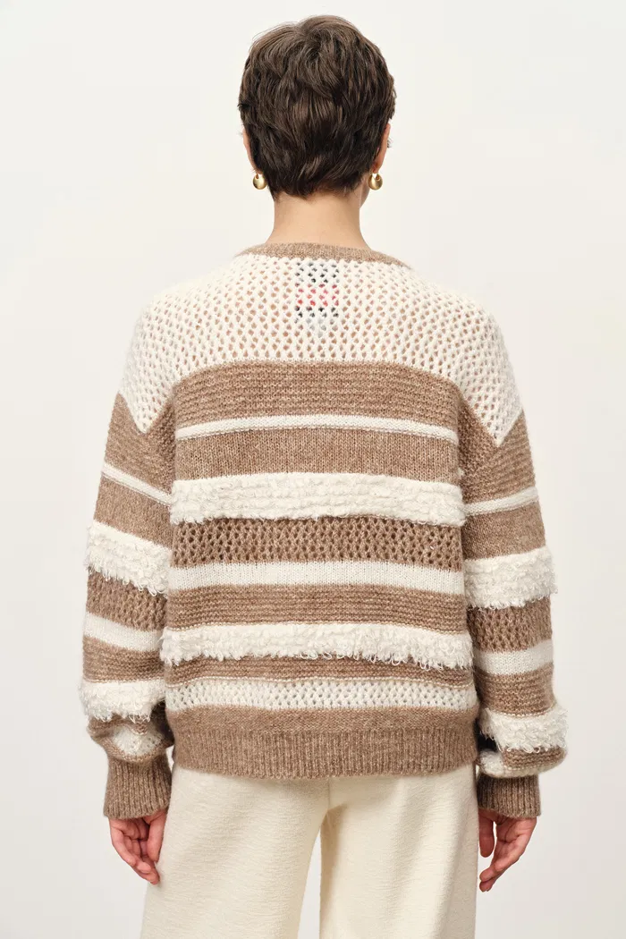 Megan Multi Texture Striped Sweater in Merino Mohair Wool Knit - Image 4