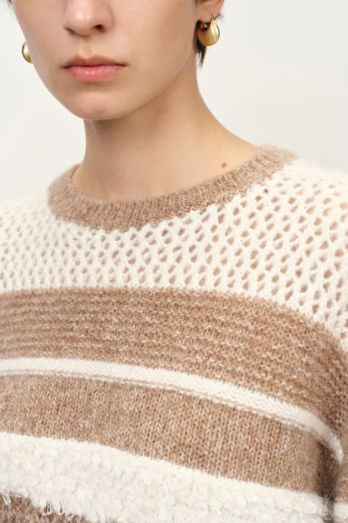 Megan Multi Texture Striped Sweater in Merino Mohair Wool Knit - Image 5