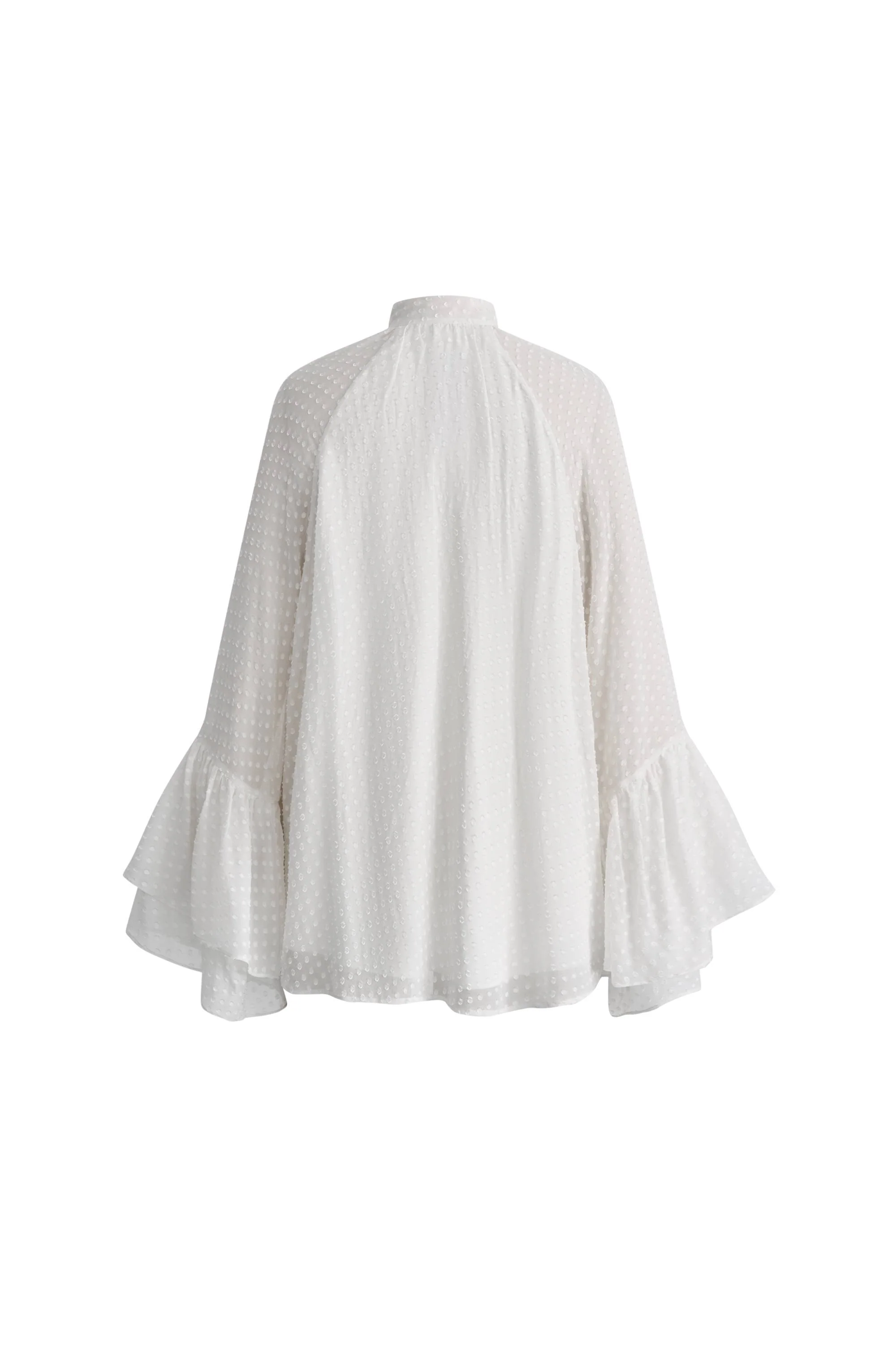 Megan Ruffle Polka Dot Shirt in Mulberry Silk Burnout Jacquard - Image 11
