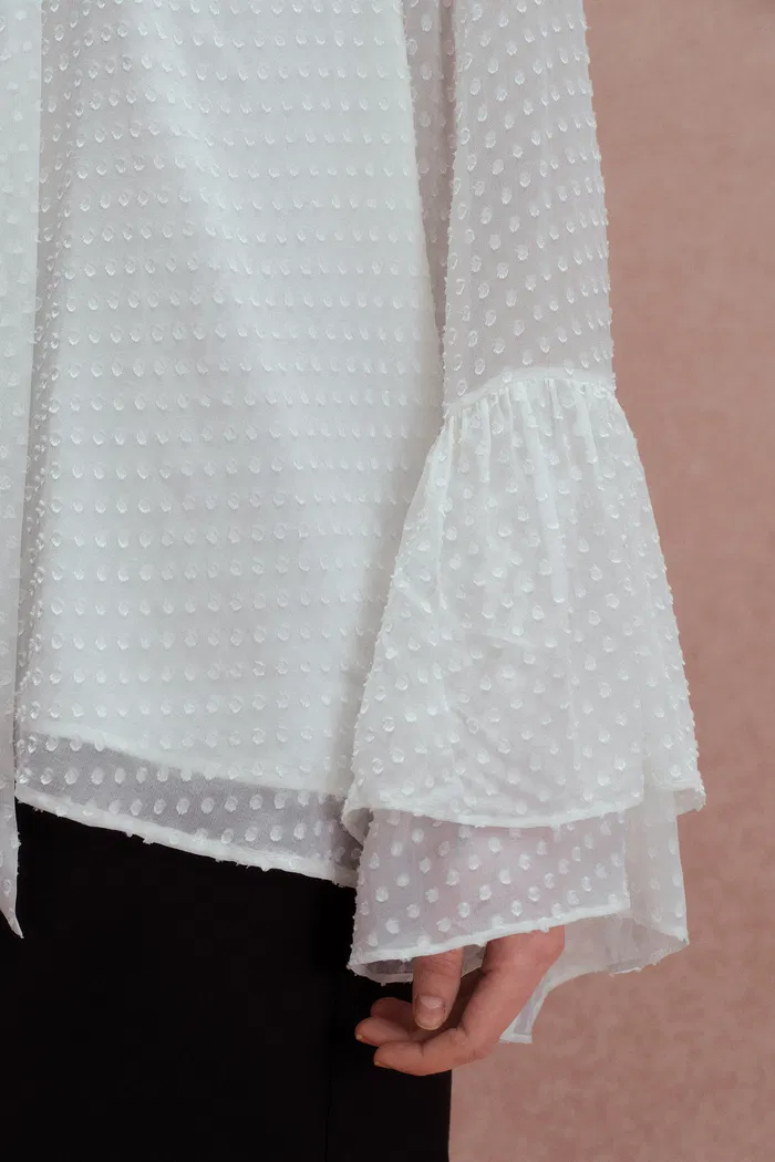 Megan Ruffle Polka Dot Shirt in Mulberry Silk Burnout Jacquard - Image 9