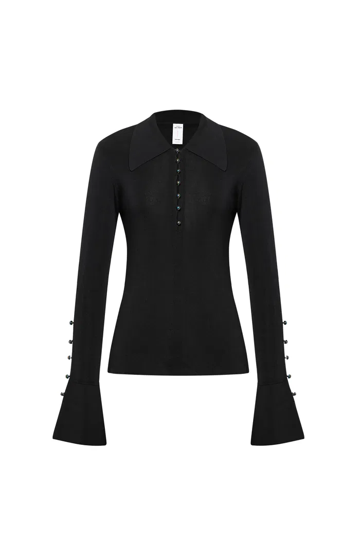Mia Bell Sleeve Fitted Top in Silk Blend Knit - Image 10
