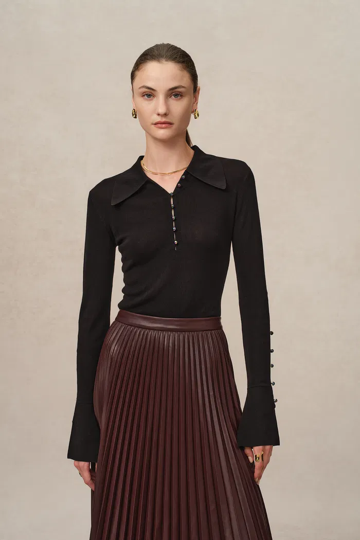 Mia Bell Sleeve Fitted Top in Silk Blend Knit - Image 5