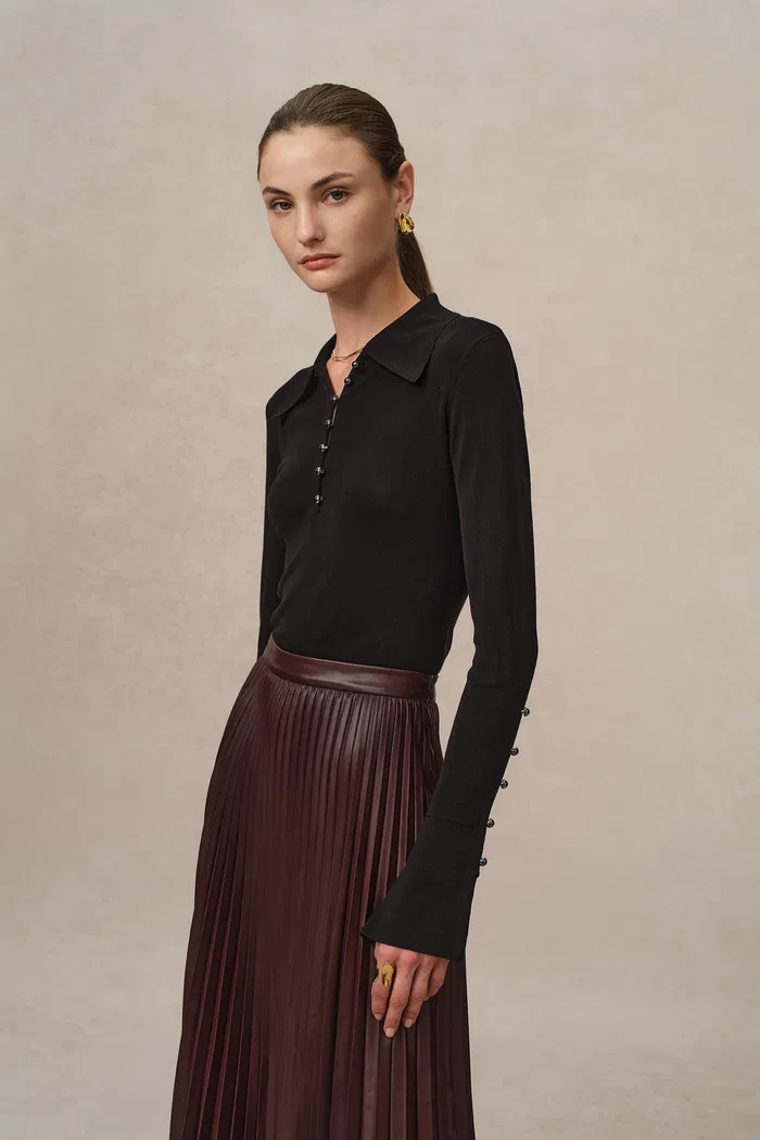 Mia Bell Sleeve Fitted Top in Silk Blend Knit - Image 6