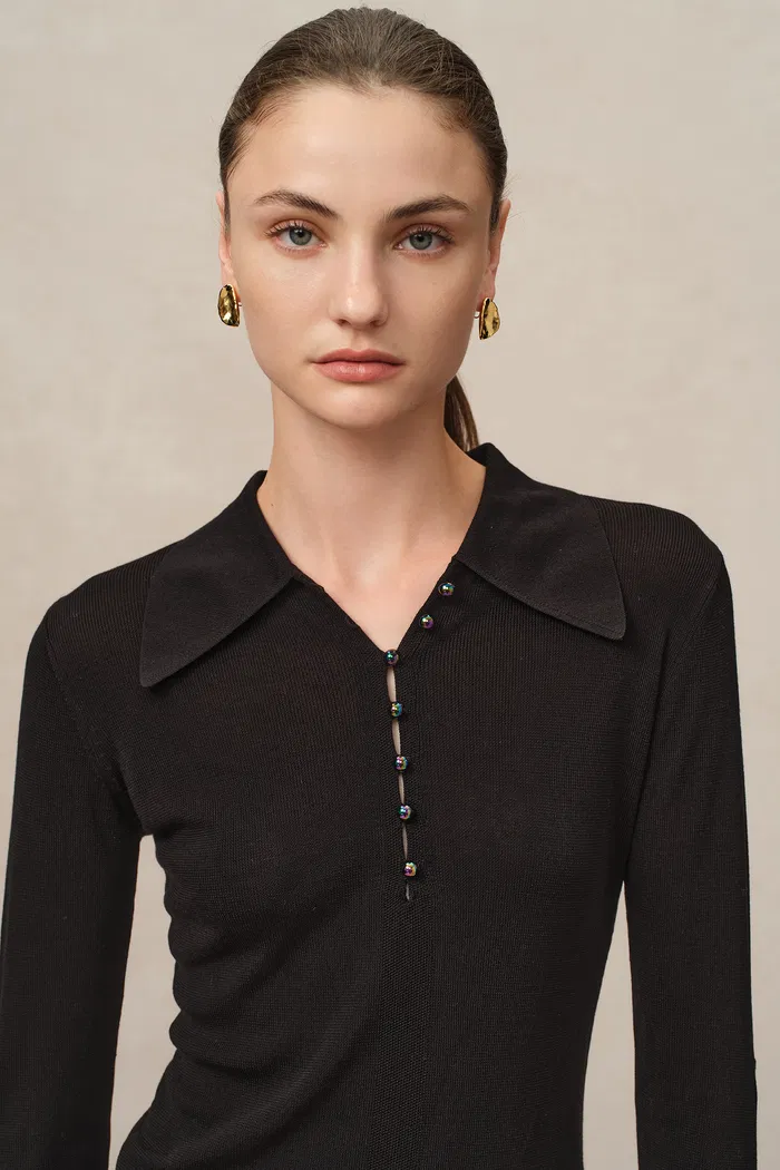 Mia Bell Sleeve Fitted Top in Silk Blend Knit - Image 7