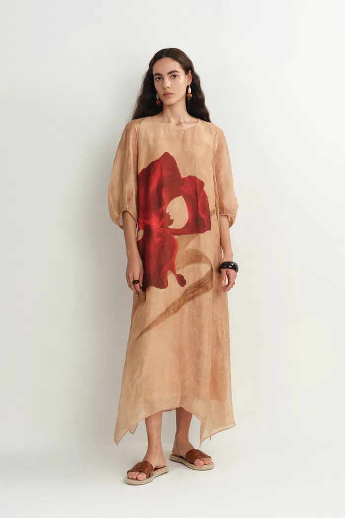 Mia Flora Print Dress in Silk-Linen - Image 3