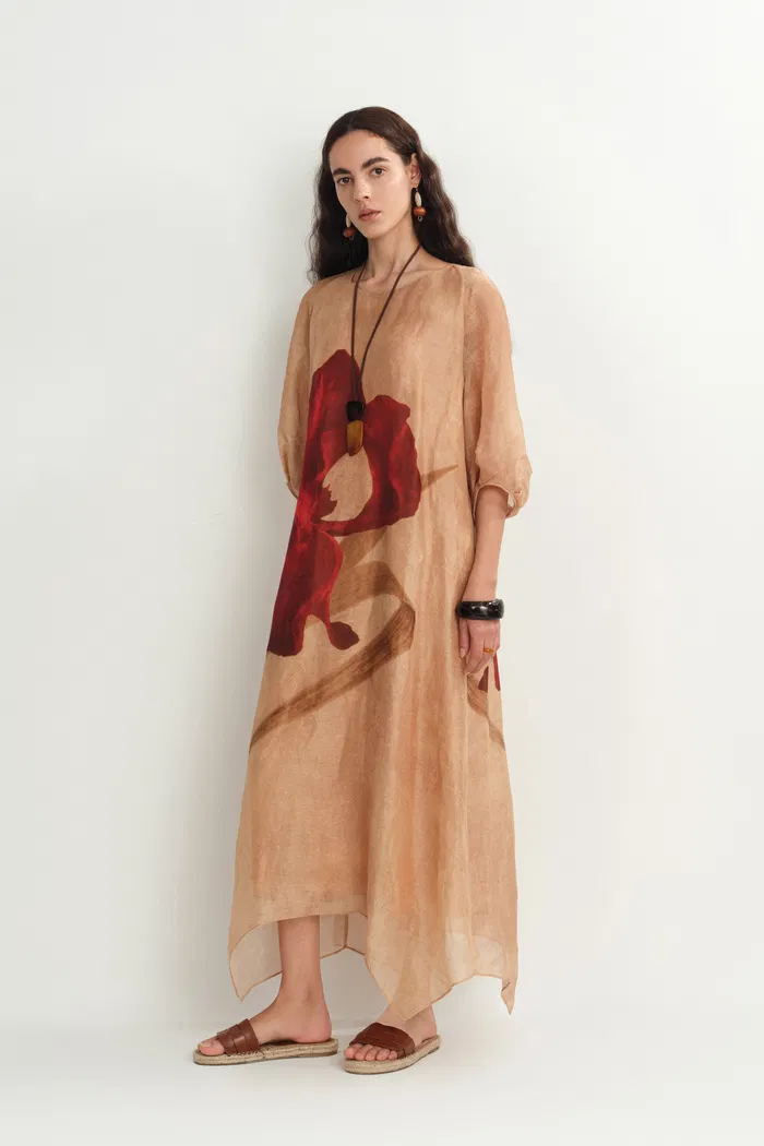 Mia Flora Print Dress in Silk-Linen - Image 4