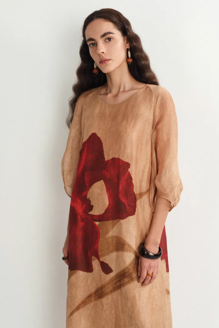 Mia Flora Print Dress in Silk-Linen - Image 5