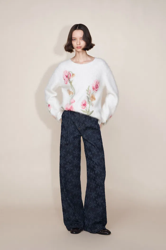 Mia Flora Straight Wide Leg Jeans in Cotton Jacquard Denim - Image 2