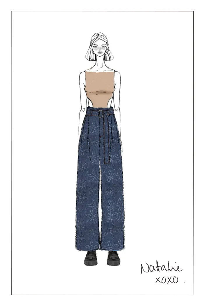 Mia Flora Straight Wide Leg Jeans in Cotton Jacquard Denim - Image 7