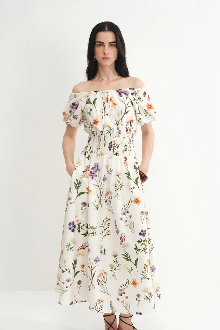 Mia Hand Painted Floral Dress in Silk-Cotton - Image 3