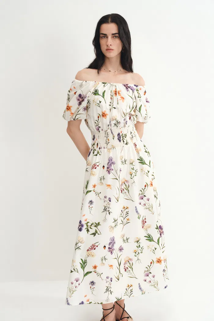 Mia Hand Painted Floral Dress in Silk-Cotton - Image 4
