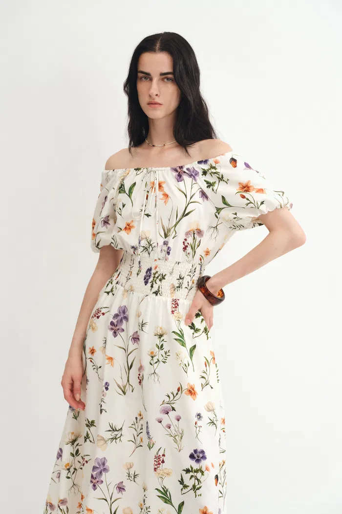 Mia Hand Painted Floral Dress in Silk-Cotton - Image 7