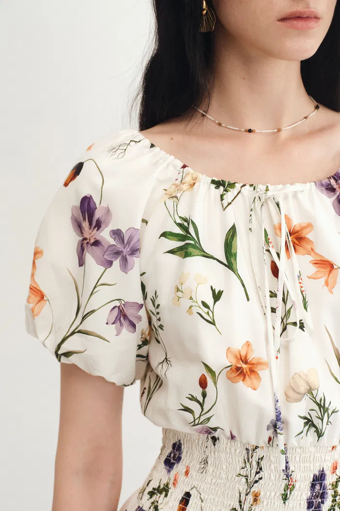 Mia Hand Painted Floral Dress in Silk-Cotton - Image 8