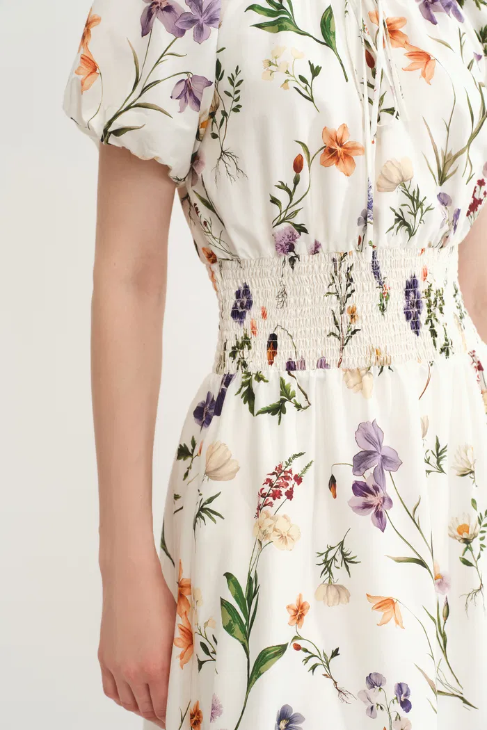 Mia Hand Painted Floral Dress in Silk-Cotton - Image 9