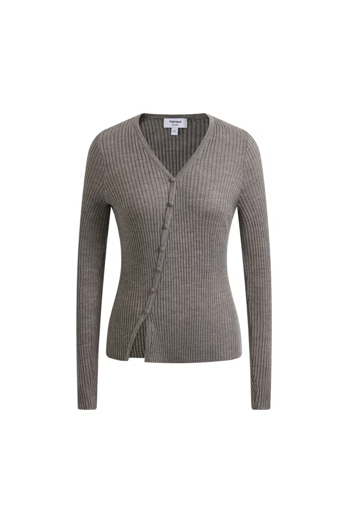Mia Off-Center V-Neck Fitted Knit Cardigan In Lightweight Merino Wool Blend - Image 6