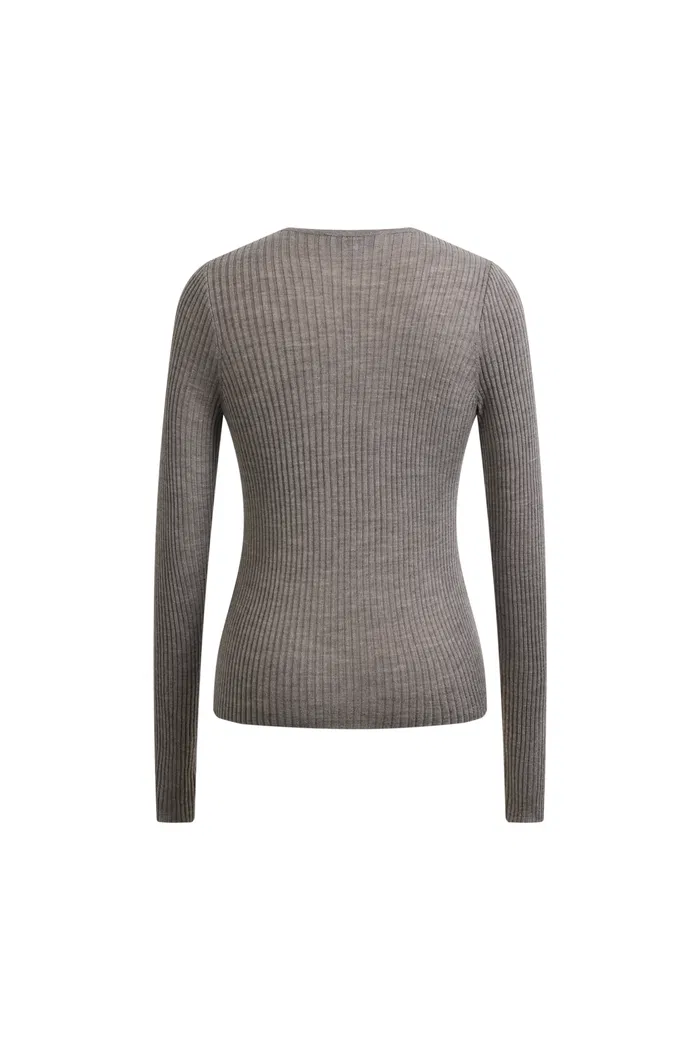 Mia Off-Center V-Neck Fitted Knit Cardigan In Lightweight Merino Wool Blend - Image 7