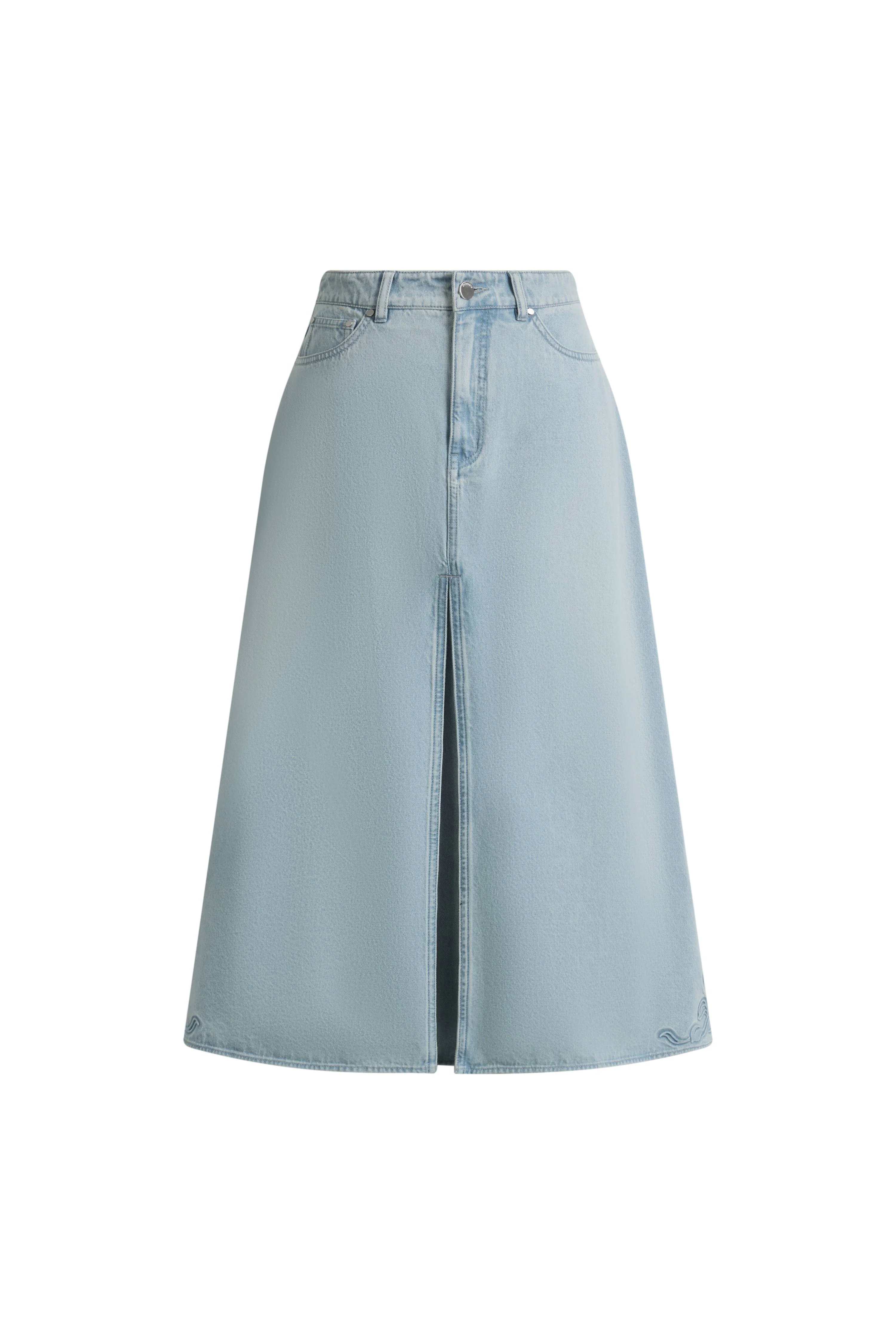 Michel Embossed Flowers Midi Skirt in Cotton Denim - Image 7