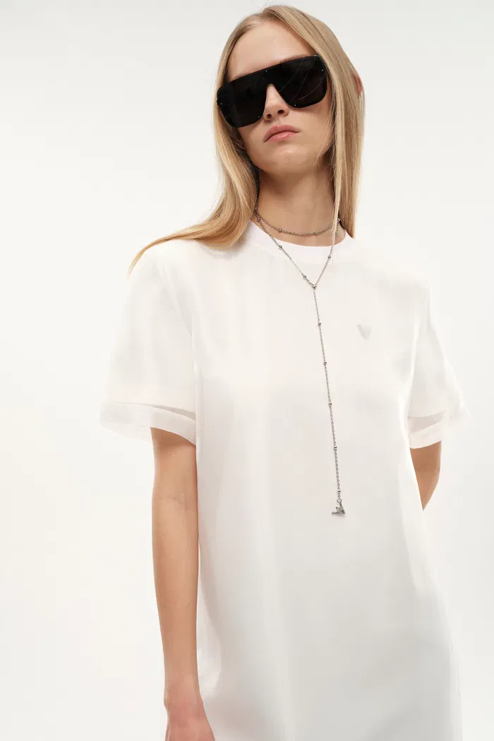 Mirage Double-Layer Organza Label T-Shirt Dress in Cotton and Organza - Image 3