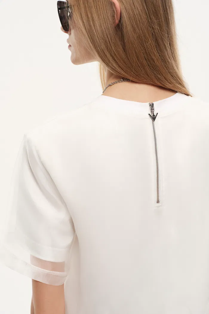 Mirage Double-Layer Organza Label T-Shirt Dress in Cotton and Organza - Image 4