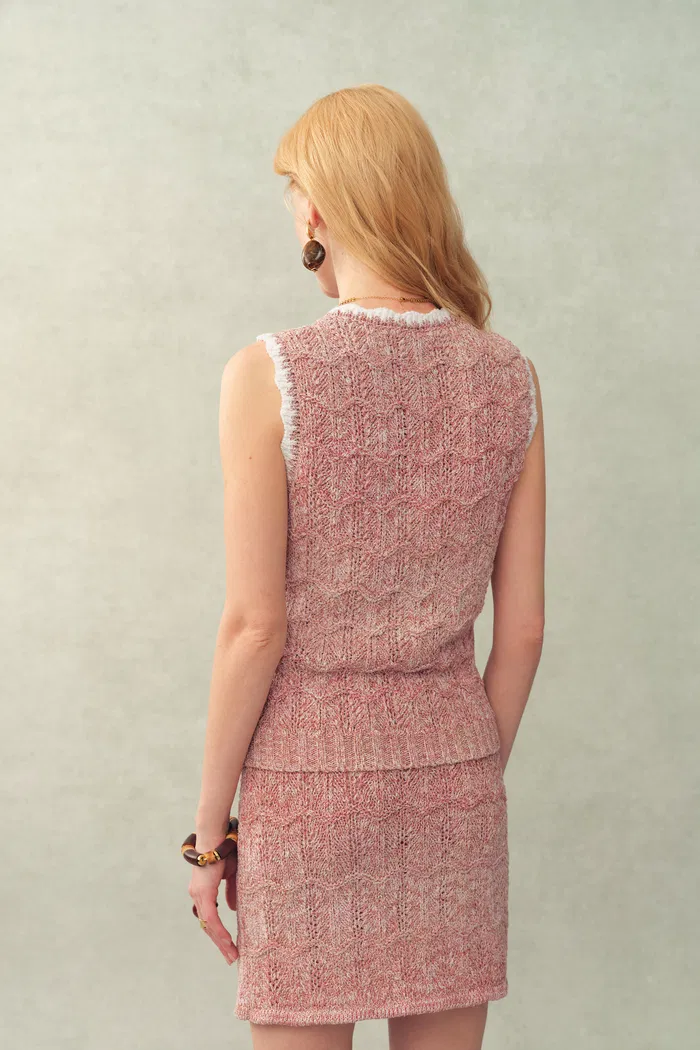 Miriam Sleeveless Vest Top in Cotton Blend Fancy Wavey Knit - Image 3