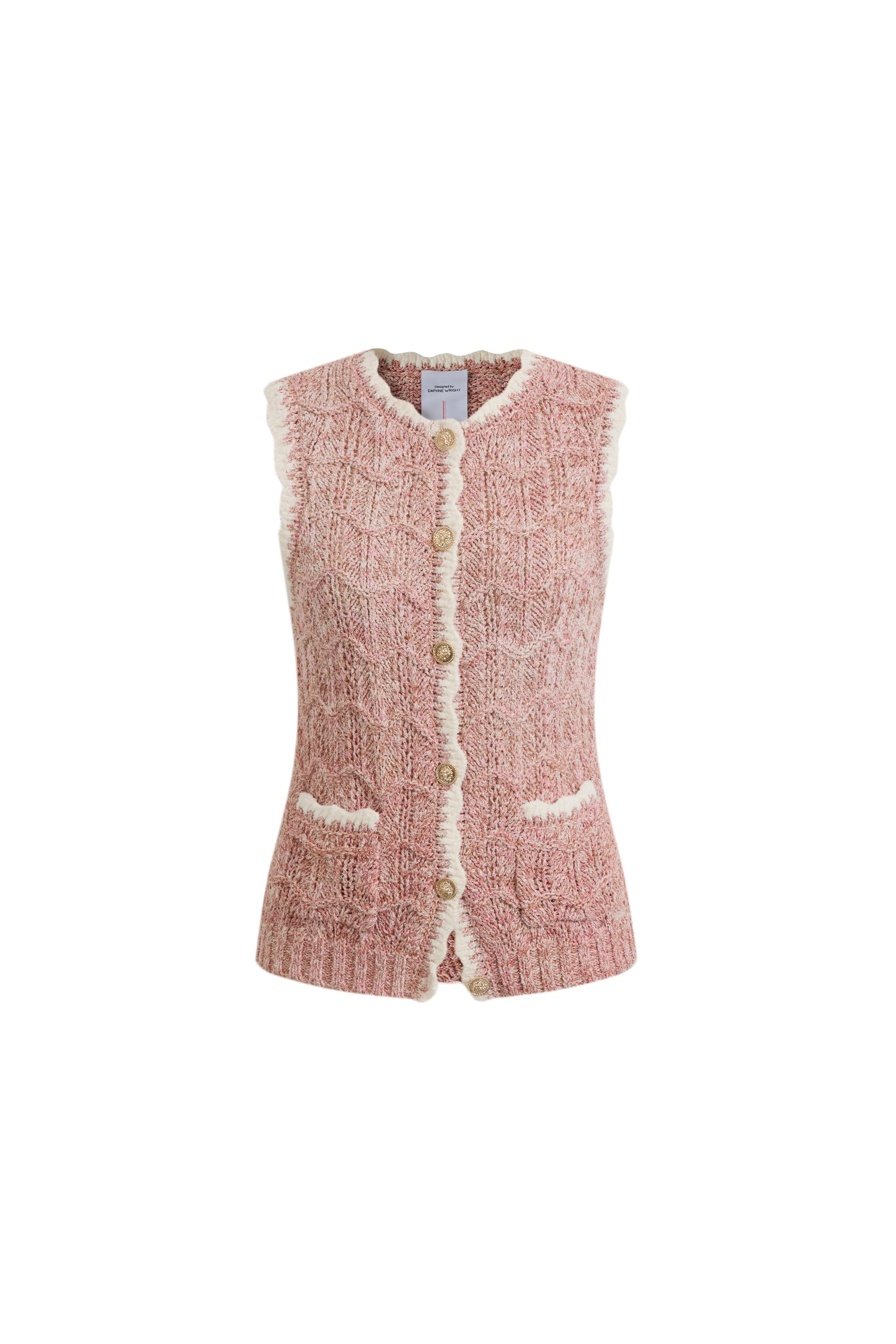 Miriam Sleeveless Vest Top in Cotton Blend Fancy Wavey Knit - Image 6
