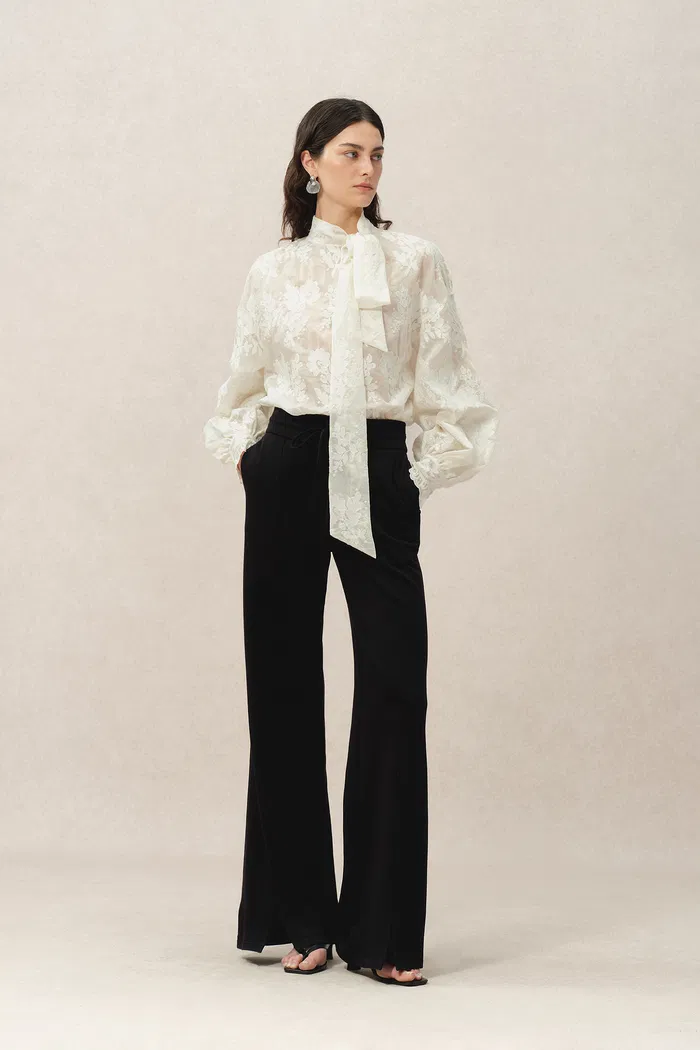 Mirta Tie-Neck Top in Embroidered Fine Mesh - Image 5