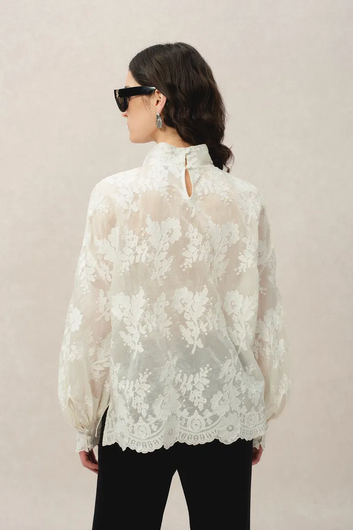 Mirta Tie-Neck Top in Embroidered Fine Mesh - Image 7
