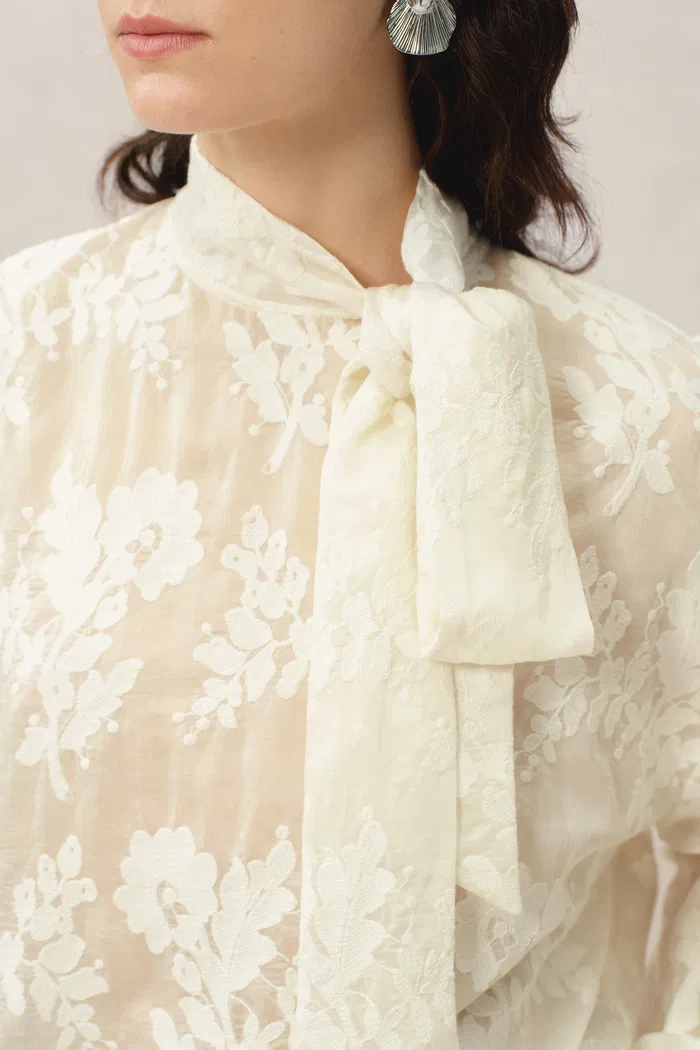 Mirta Tie-Neck Top in Embroidered Fine Mesh - Image 8