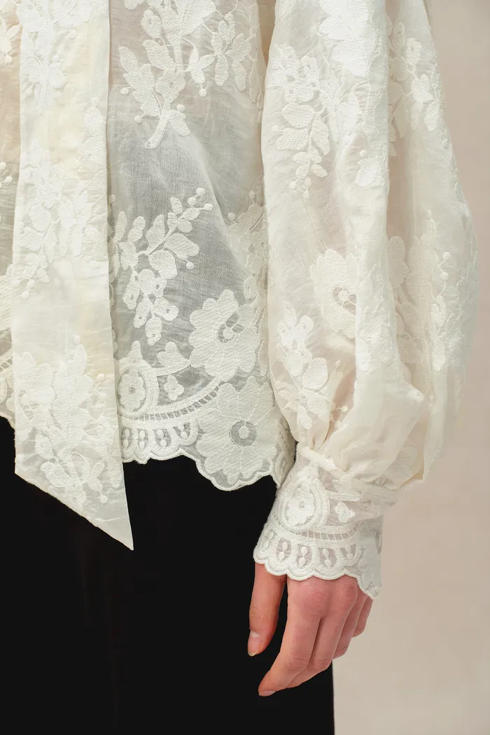 Mirta Tie-Neck Top in Embroidered Fine Mesh - Image 9