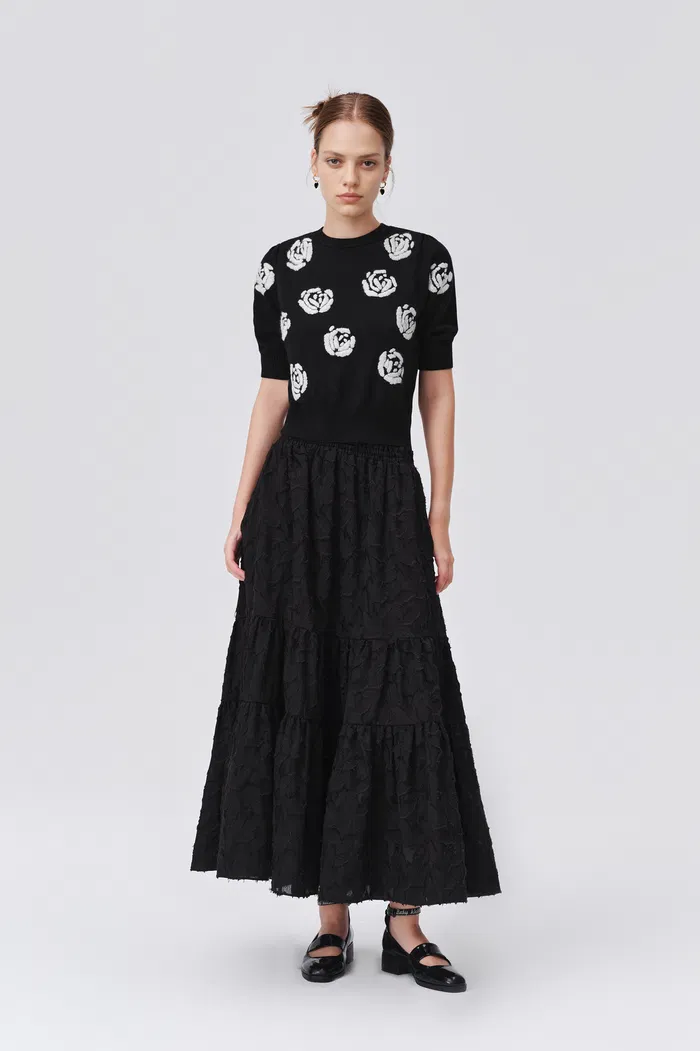 Mischa Midi Skirt in Devoré Viscose Blend - Image 2