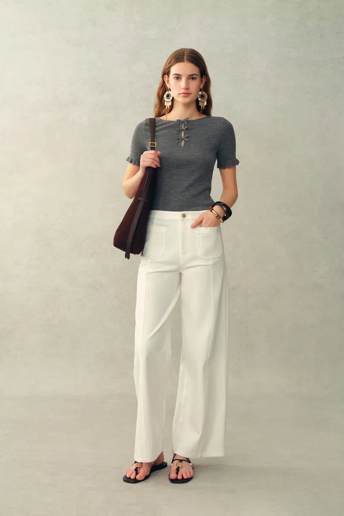 Mix Front Patch-Pocket Ankle Pants In Stretch Cotton Blend - Image 2