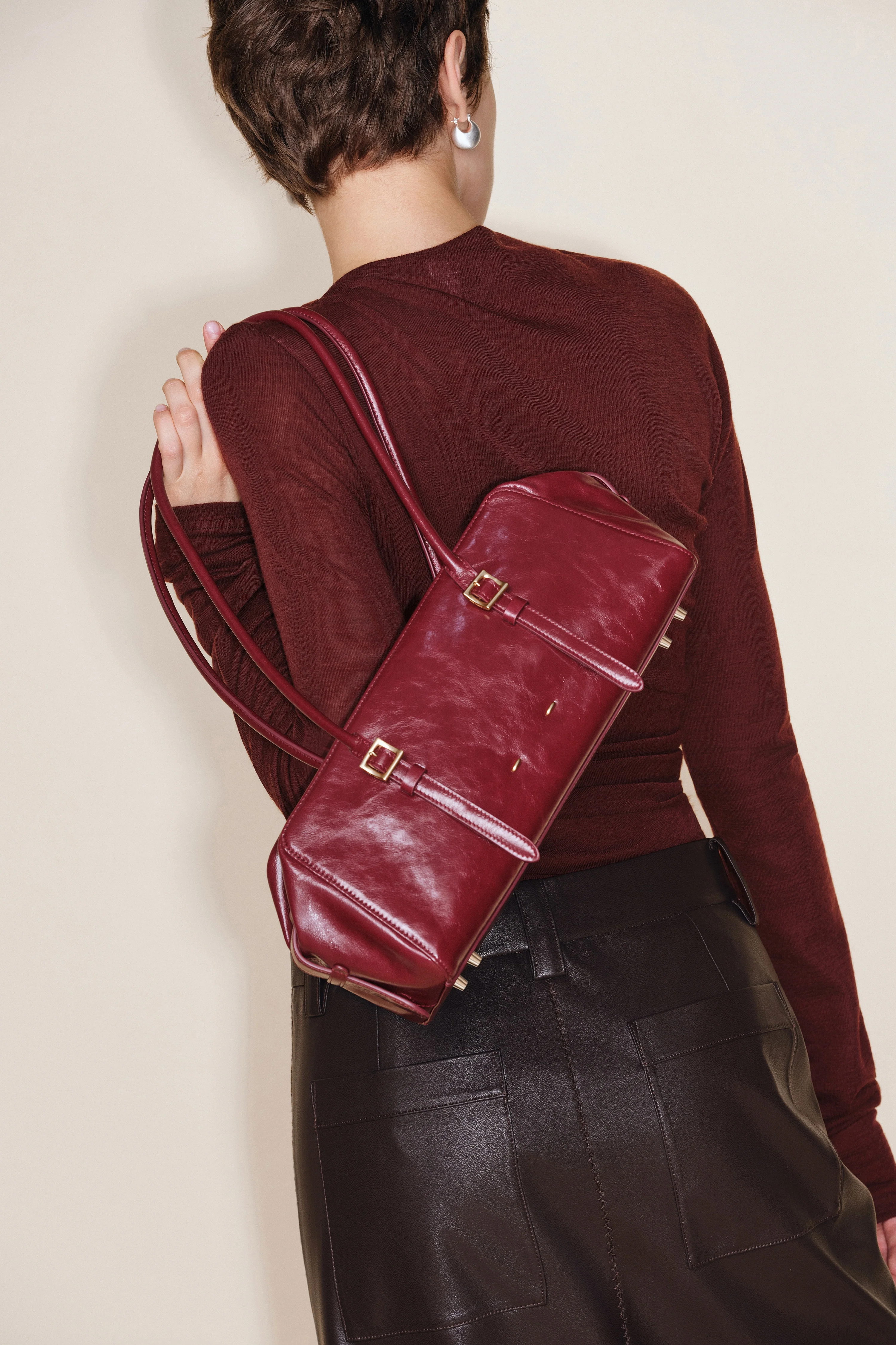Monti East West Shoulder Bag in Oiled Waxed Top Grain Leather - Image 6