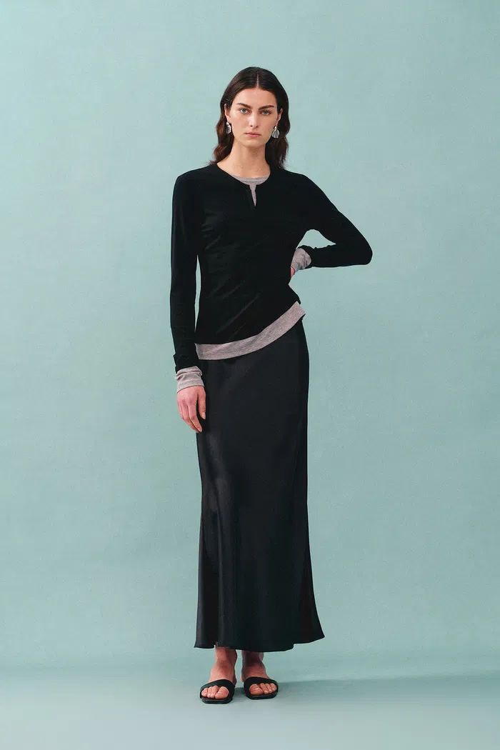 Moon Black Skirt in Premium Silky Satin - Image 2