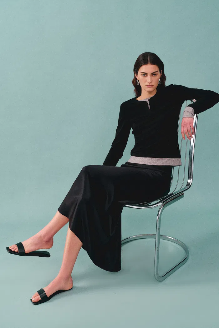 Moon Black Skirt in Premium Silky Satin - Image 3