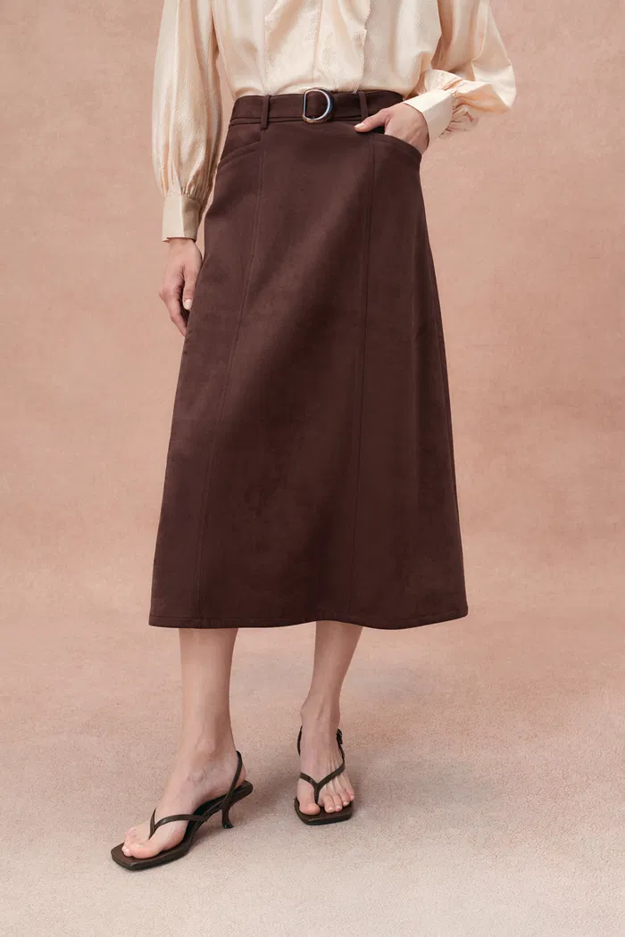 Morrow Suede Skirt in Lightweight Faux Suede - Image 4