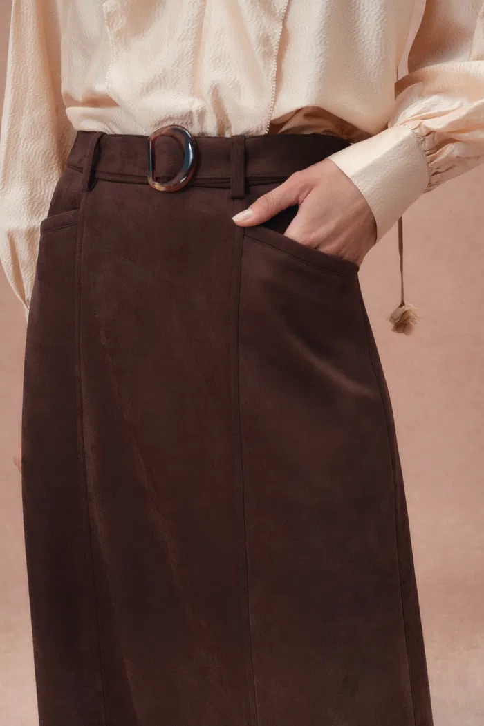 Morrow Suede Skirt in Lightweight Faux Suede - Image 6