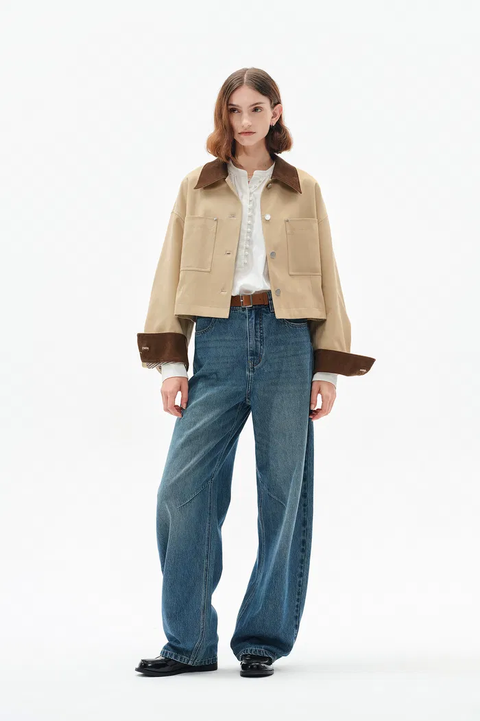 Morston Contrast Cropped Jacket in 100% Cotton Twill - Image 3
