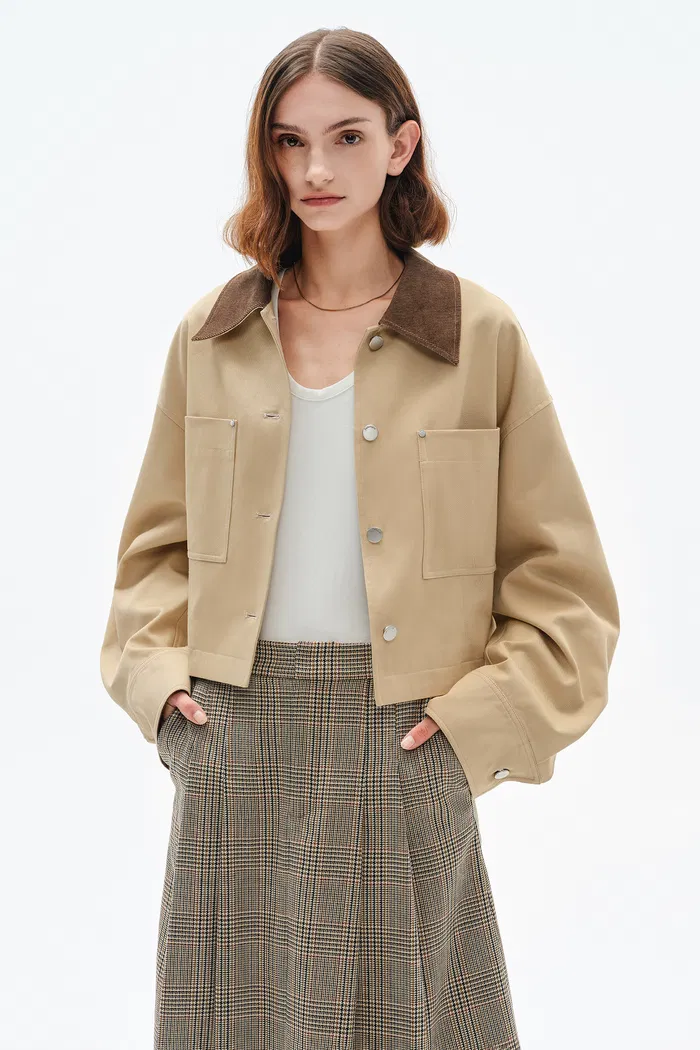 Morston Contrast Cropped Jacket in 100% Cotton Twill - Image 5