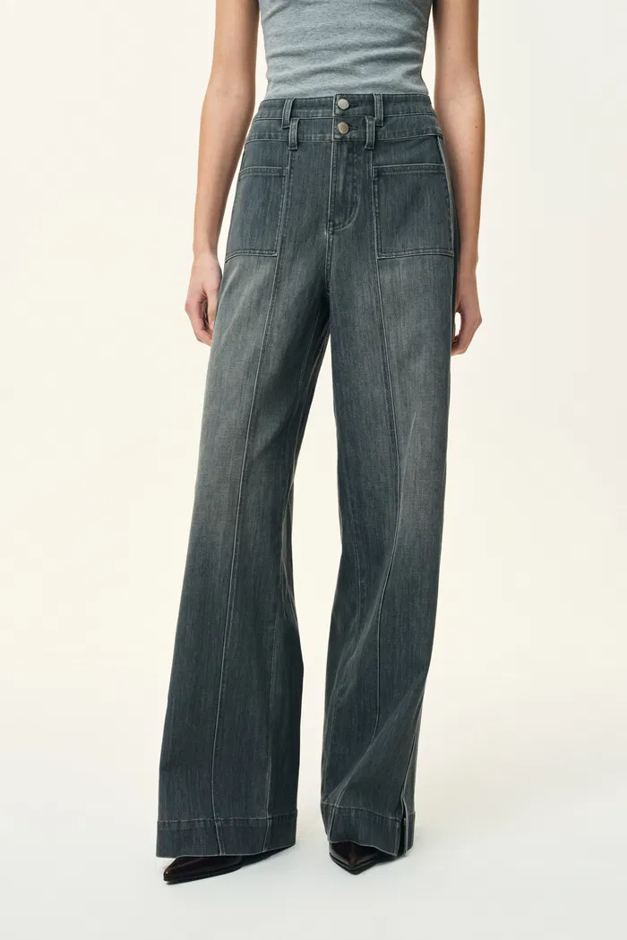 Moss Smoky Grey 3D Wide Leg Jeans in Micro Stretchy Denim
