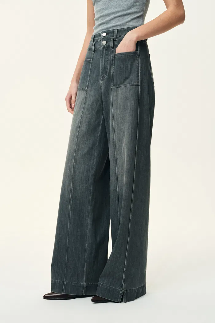 Moss Smoky Grey 3D Wide Leg Jeans in Micro Stretchy Denim - Image 3