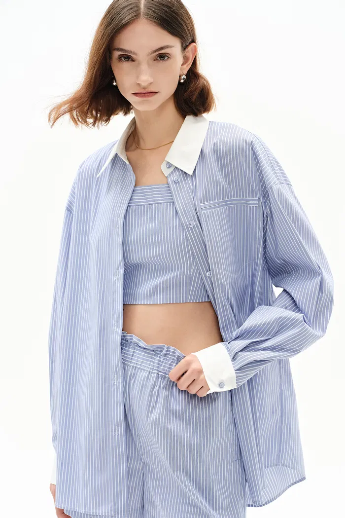 Nao Casual Striped Shirt and Shorts Matching Set in Cotton Poplin - Image 4
