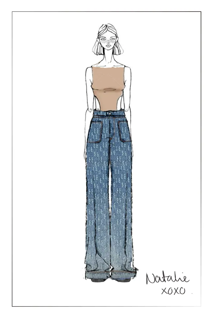Natalie Gradient Straight Jeans in Diamond Jacquard Cotton Denim - Image 10