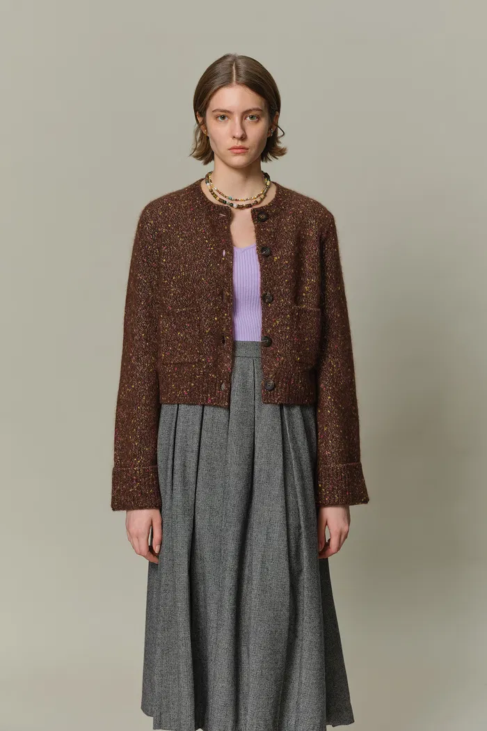 Natalie Knit Cardigan in Wool Speckled Yarn - Image 5