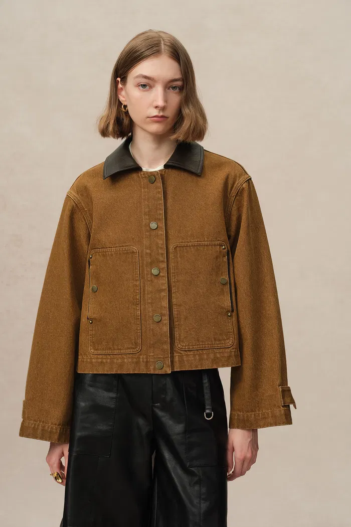 Nechi Cropped Denim Jacket in Washed Cotton Denim - Image 2