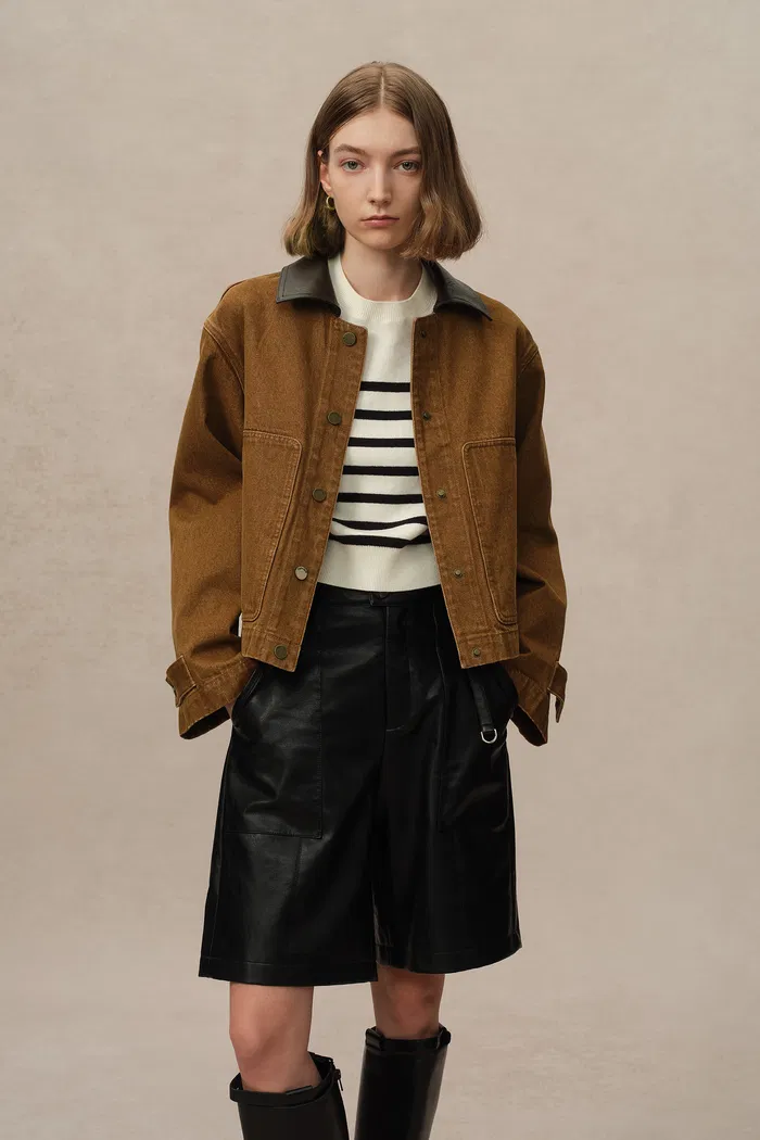 Nechi Cropped Denim Jacket in Washed Cotton Denim - Image 4