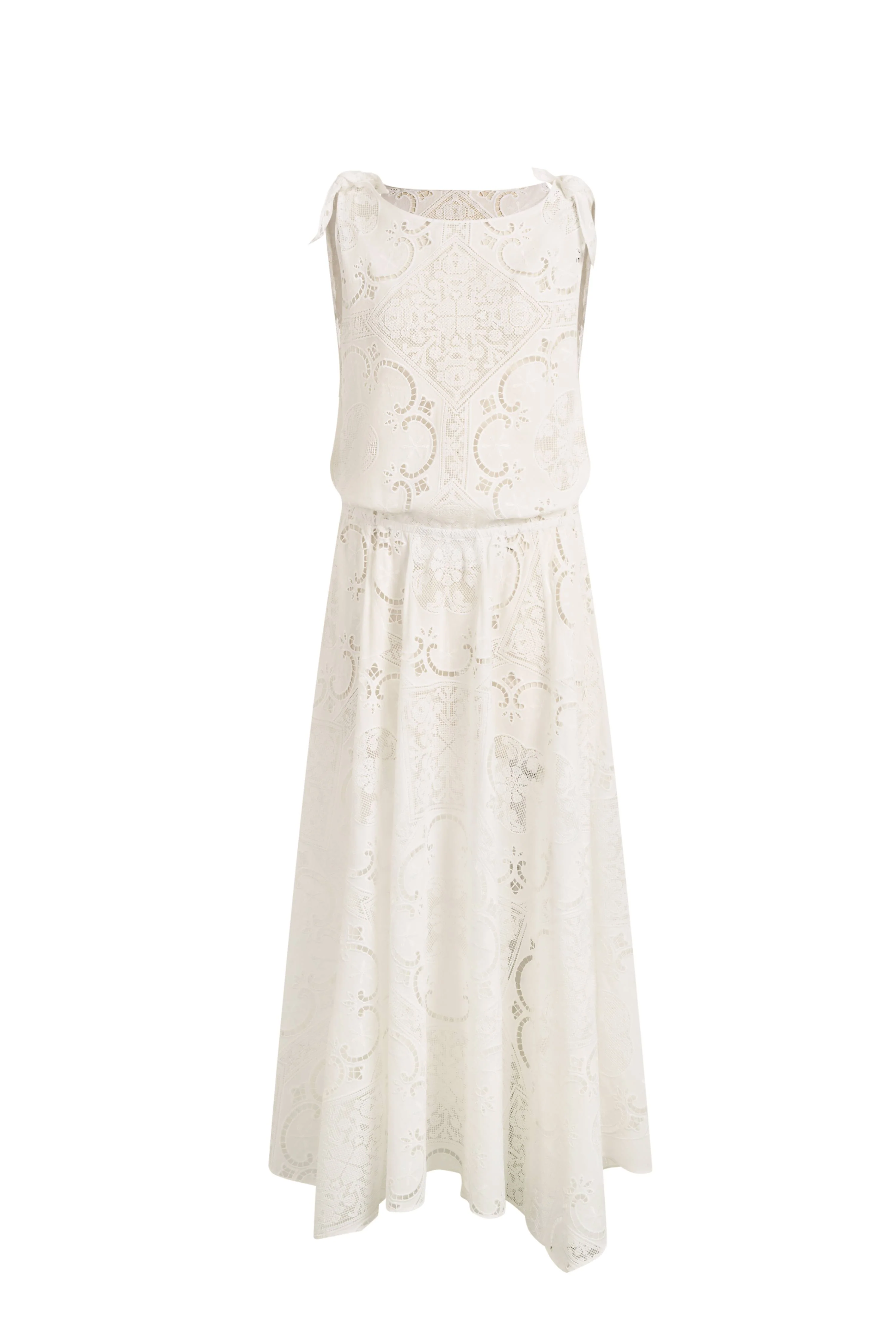 Nellie Cutwork Embroidered Scarf Tie Layered Sleeveless Dress in 100% Cotton with Lace - Image 7