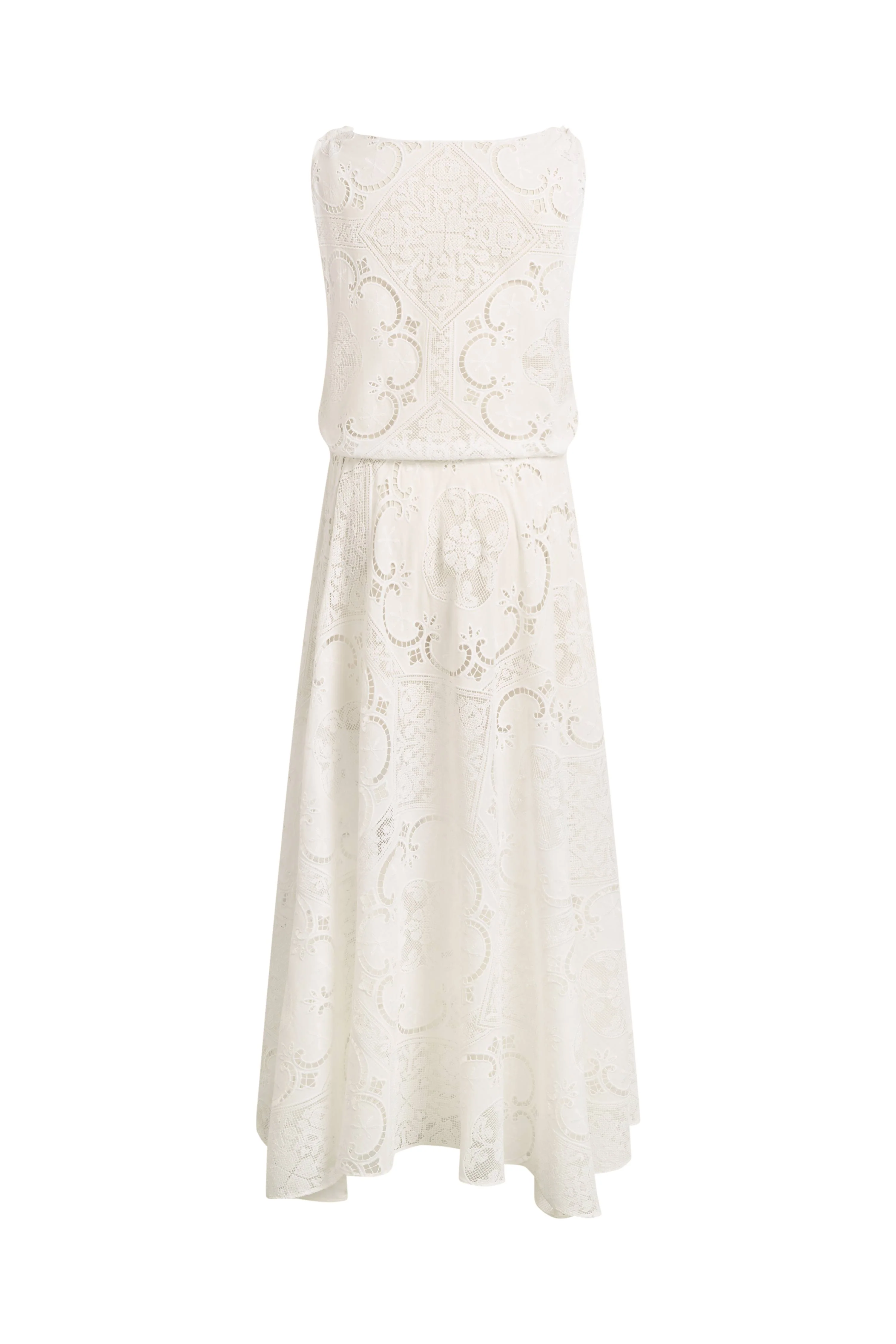 Nellie Cutwork Embroidered Scarf Tie Layered Sleeveless Dress in 100% Cotton with Lace - Image 8
