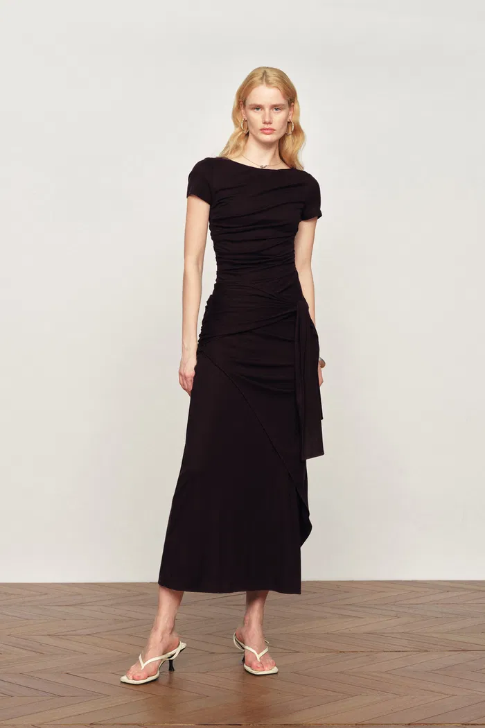 Nhat Sculptural Ruched Dress in Tencel-Merino Blend